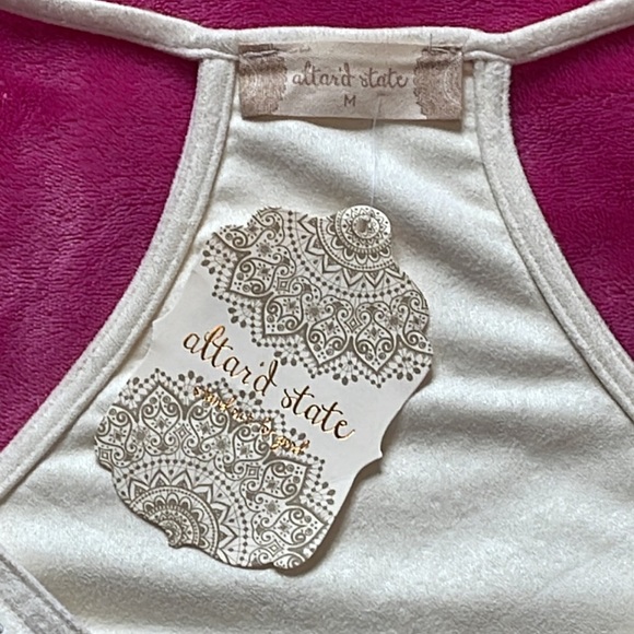 Altar’d State Women's Cream Bling Fringed Racerback Thin Strap Tank Top Medium - Picture 8 of 10